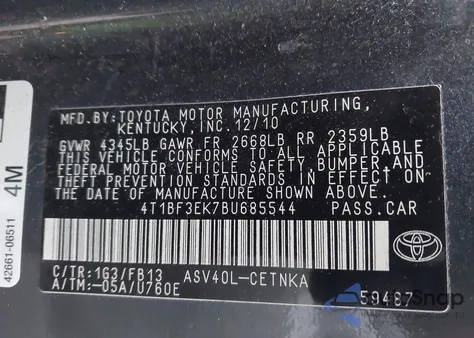 2011 Toyota Camry Le from USA, damaged, VIN 4T1BF3EK7BU685544